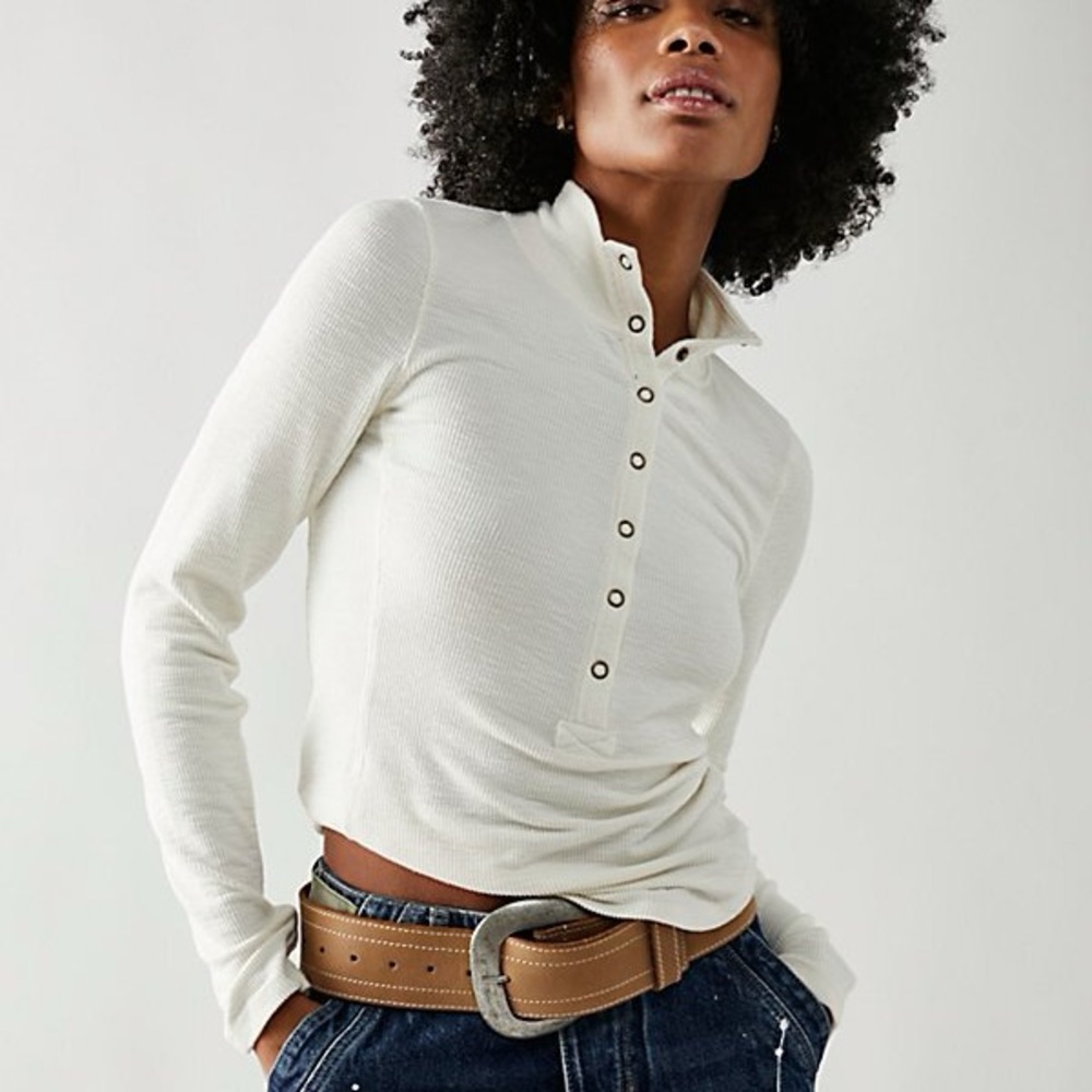 We the free free people Henley “nailed it” white Henley top xs womens x small
